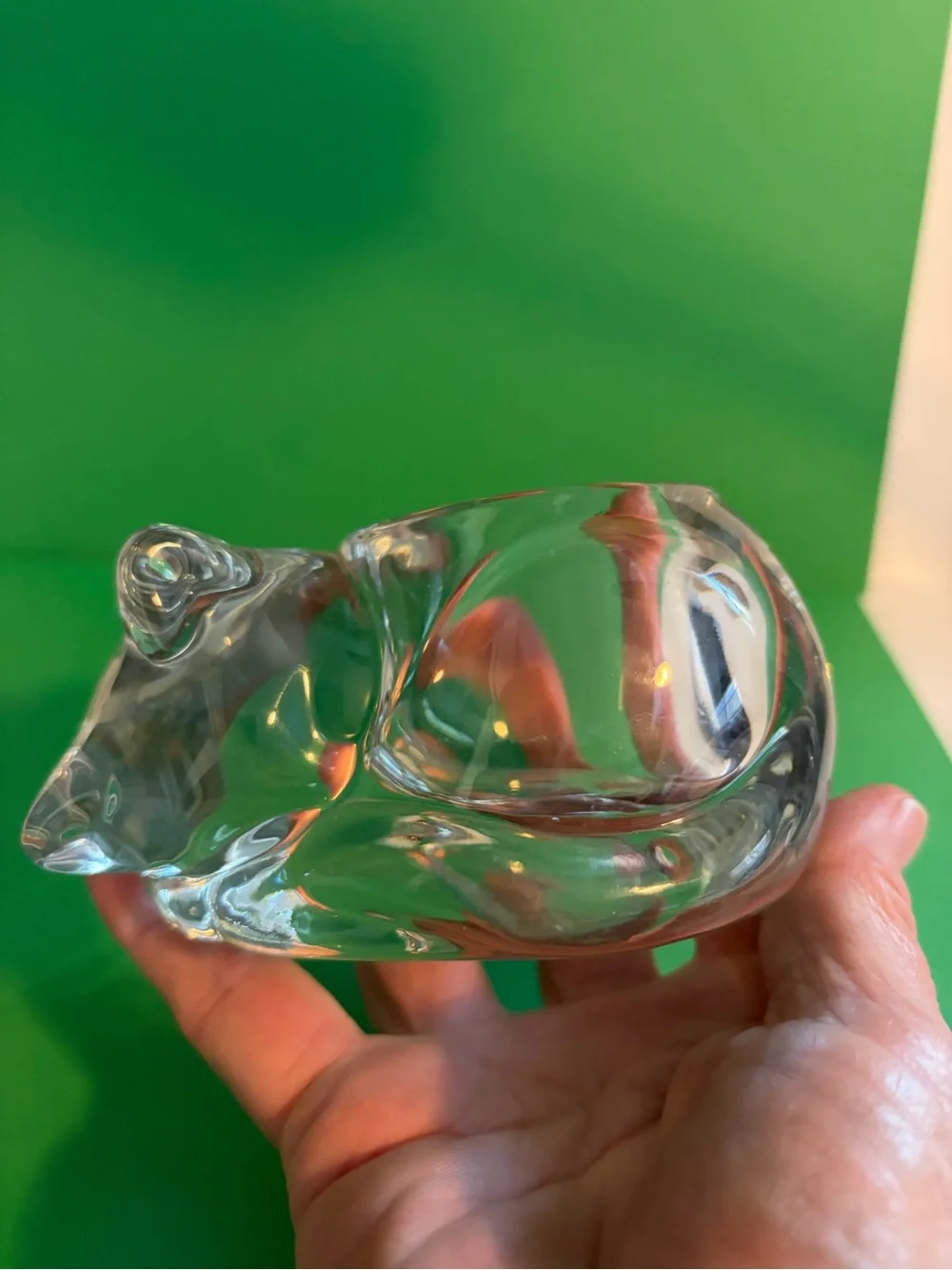 Clear Glass Cat Candle Holder Trinket Dish Paperweight